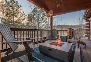 Covered outdoor gas fire pit.