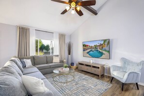 Spacious living area with ample seating.