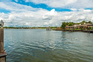 The view from our boat dock - the no-wake zone is perfect for swimming!