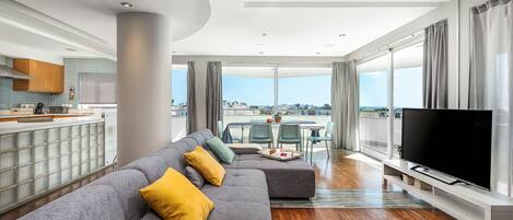 Open space living room with panoramic sea view