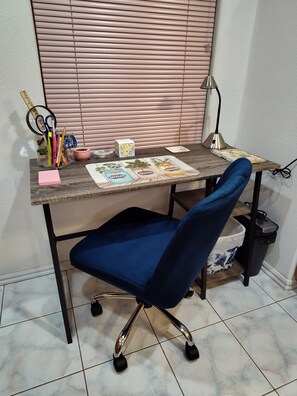 Desk & Comfy Chair with Lamp, Supplies, & Shredder 