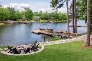 The private dock has a swim ladder and room for two boats (one on each side).  There is plenty of depth at the end of the dock at 7 feet when the lake is at full pool.