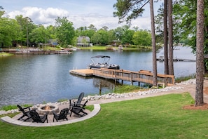 The private dock has a swim ladder and room for two boats (one on each side). There is plenty of depth at the end of the dock at 7 feet when the lake is at full pool.