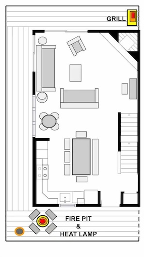 Parking lot level - Kitchen, Dining area and living room.