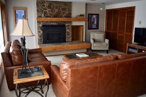 Fireplace in living room.
