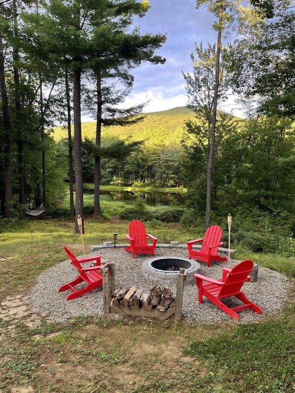 Firepit overlooks Pleasant Mountain
