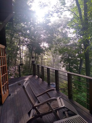 Deck with view of waterfall 