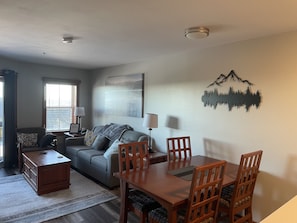 Large great room with a queen sleeper sofa