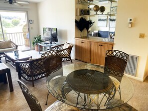 Dining area with a dry bar.