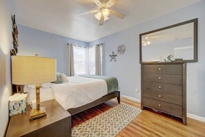 Spacious bedroom with queen size bed. Plenty of room for the baby/toddler needing a pack-n-play (included at your request!).  