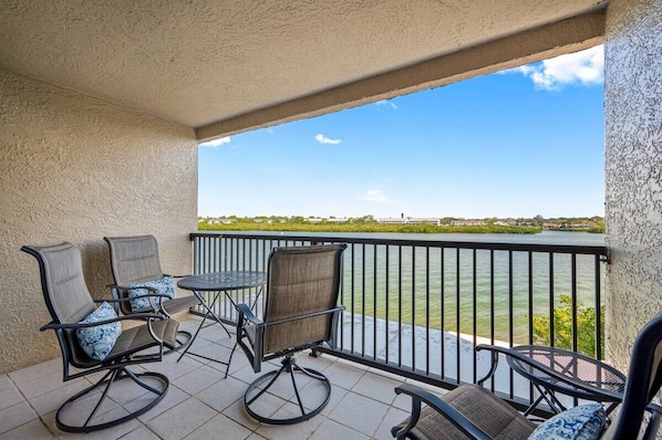 Covered balcony on the beautiful intercoastal waters