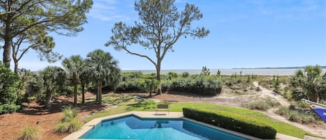 Beautiful Pool and Ocean Views from Covered Deck at 7 Brown Pelican