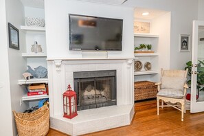 Living Room with Built-Ins and Fireplace