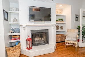 Living Room with Built-Ins and Fireplace