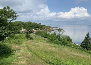 Just down the pebble path from the cottage, this view of the estate greets you.