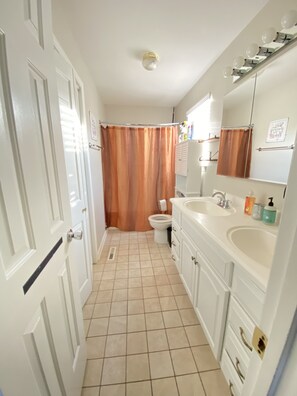 Master bath w/shower and tub combo. 