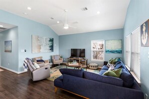 plenty of space to watch tv and on cold nites, use the electric fireplace