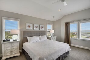 Relax on the comfy bed after a day outside.