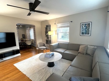 The family room has Scandinavian furniture from Denmark. Perfect setting for relaxing and entertaining.