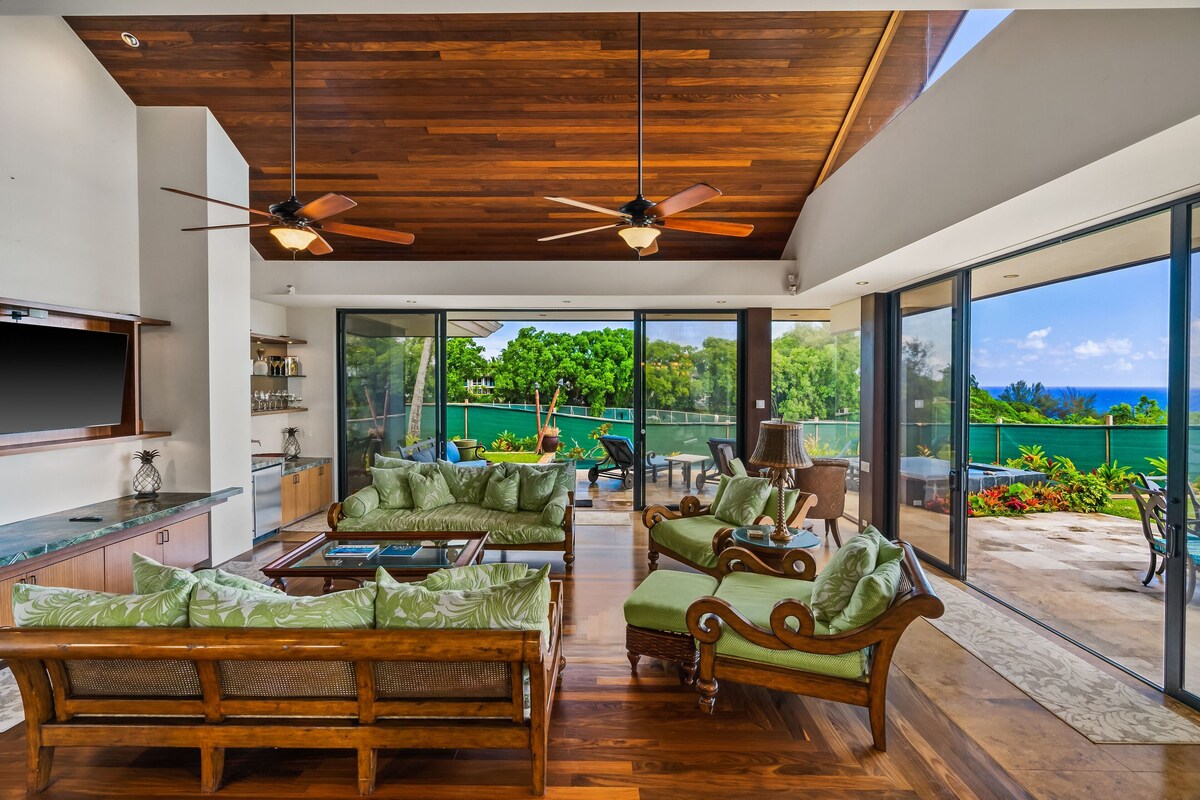 Panoramic views of Anini Beach from this Spacious Home