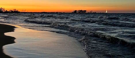 Private beach at night