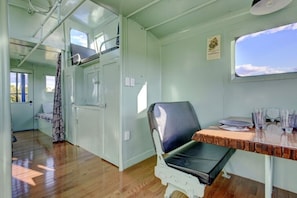 The inside of the uniquely renovated caboose!