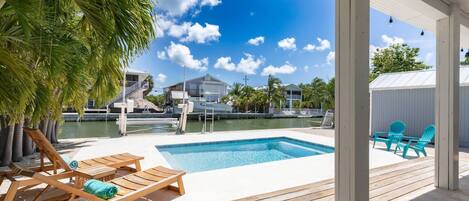 Take a refreshing plunge and cool off in the recently completed pool at 'Lake It Easy.' Your ultimate vacation relaxation awaits!