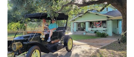  Front welcome drive,  we often get fun guests, like this 1910 Stanley Steamer. 