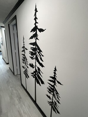 Stencil art in the entryway. 