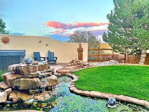 Waterfall, Goldfish Pond and The Dude