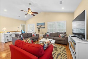 Perfect room for friends and family to gather around for movie night.