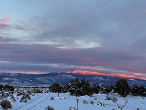 Winter sunset view of Buckhorn Mountain from driveway