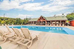 The pool is just a walk down the street with a large covered pavilion!