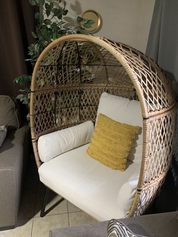 Relax in the egg chair. 