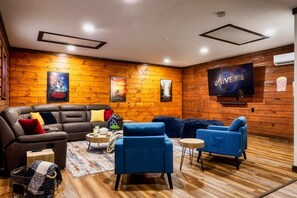 And....it's MOVIE TIME! Equipped with a 75" TV and speaker system, our theater lounge is designed to get your group together, lounge back and enjoy that flick everyone's been waiting to watch.