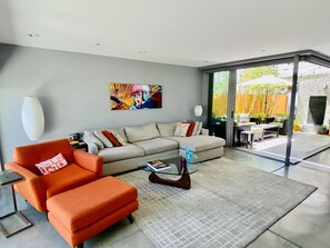 Living Room (Blinds for all window for shade and privacy) 