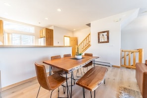 Dining area comfortably seats six