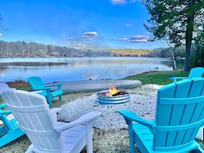 Enjoy a fire by the lake