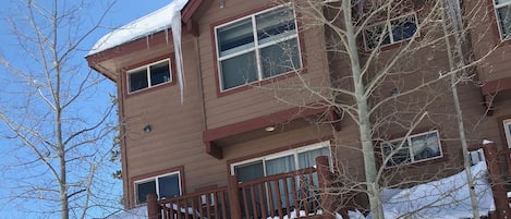 Corner unit with heated garage and front deck. 