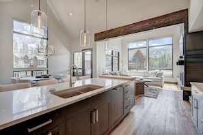 Open kitchen area with beautiful views and lots of natural light.