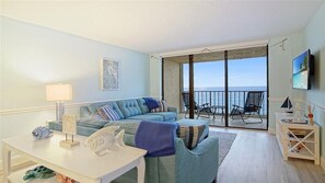 bright and comfortable living room with oceanview