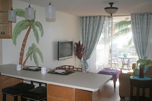 Looking from kitchen to living room