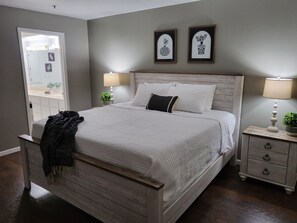 Master bedroom with comfy new king bed