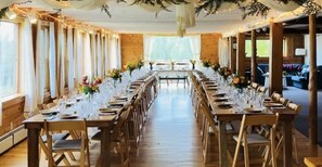 The large gathering area in the Retreat Barn also makes a wonderful spot for a wedding reception or other special event. Here it is all set up for a recent wedding :)