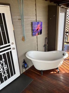 Relax in the outdoor soaking tub