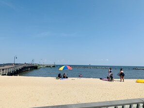 The beach is a 10 minute walk away.