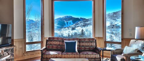 Breathtaking views of Deer Valley's Bald Mountain from the living area