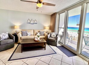 Extra comfortable living area with swivel chairs