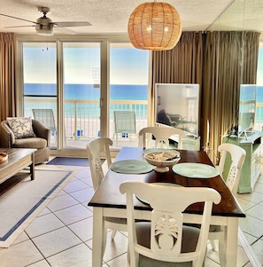 Open concept floor plan with private balcony facing directly to the beach