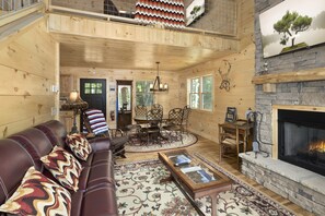 Leather, Stacked Stone Gas Fireplace and Flat Screen TV